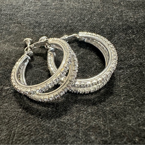 Vintage Les Bernard double row rhinestone hoop earrings - Picture 1 of 8
